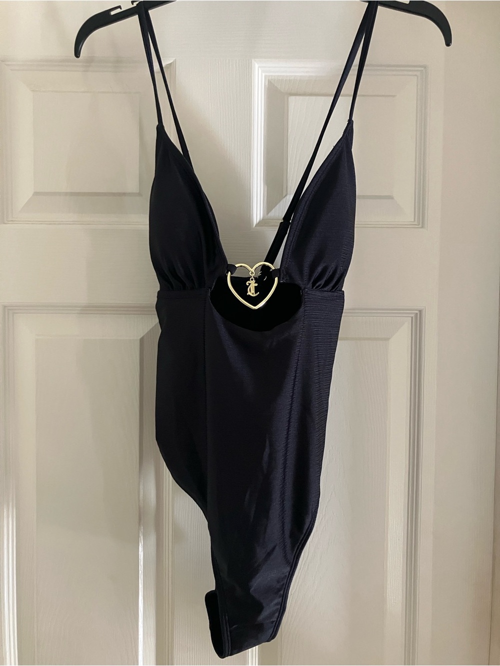 JUICY COUTURE Shine Heart Monokini Chrome Black One Piece Swimsuit XL NEW NWT